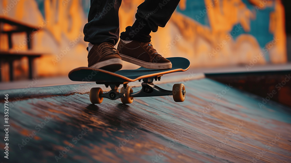 A dynamic action shot of a skateboarder performing a trick in a skatepark, showcasing the thrill and skill of skateboarding, Skatepark Action, hd, with copy space, inscription Go S A dynamic action shot of a skateboarder performing a trick in a skatepark, showcasing the thrill and skill of skateboarding, Skatepark Action, hd, with copy space, inscription Go S
