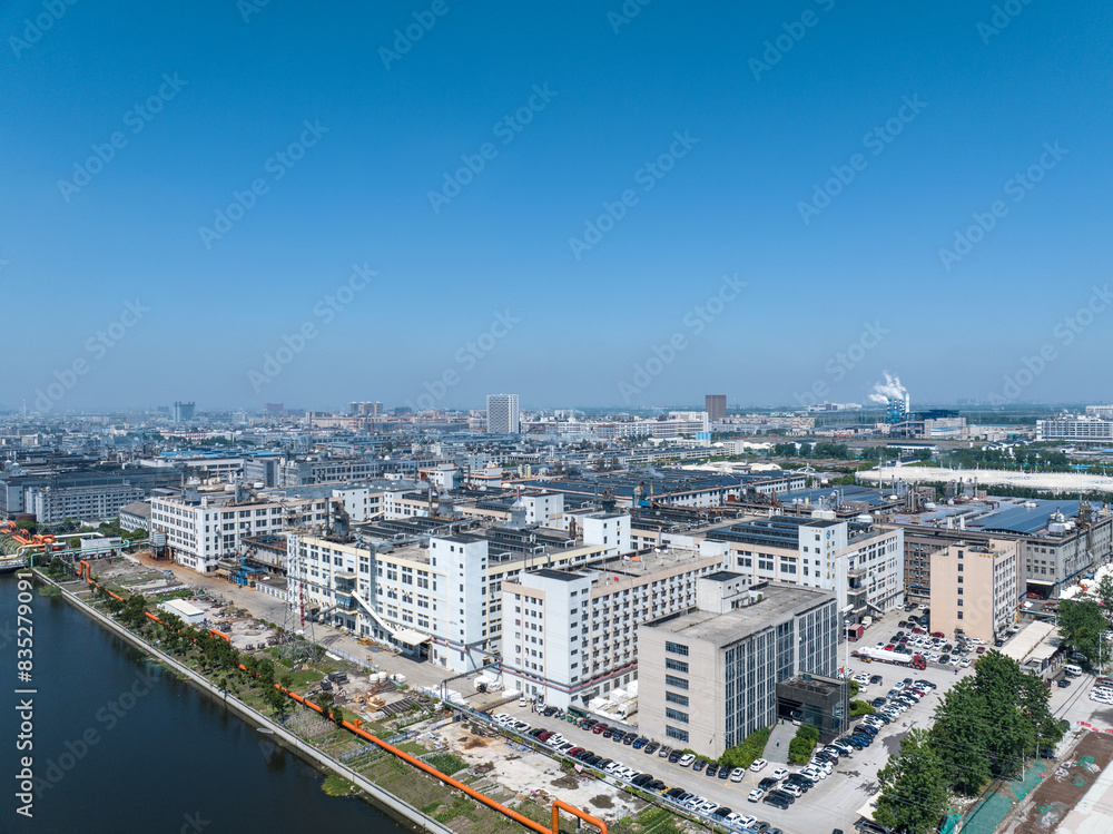 Naklejka premium view of buildings in industrial park