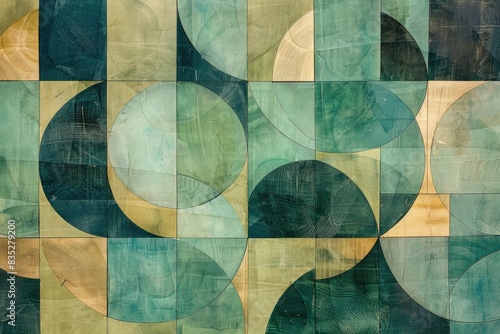 Interlocking geometric shapes in muted shades of green and blue, symbolizing balance and health photo