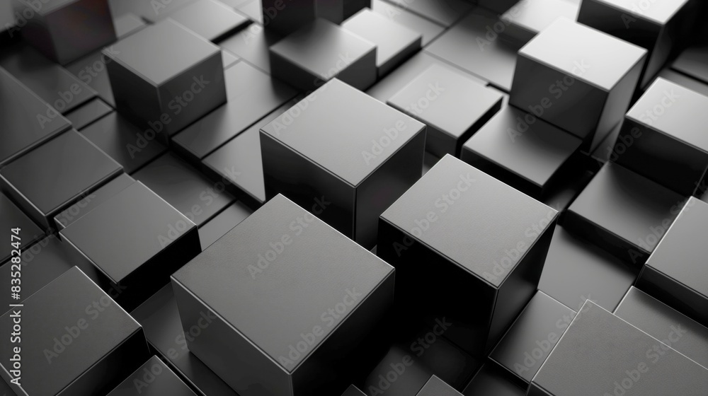 Abstract image of black geometric cubes arranged in a grid pattern, creating a modern and minimalist 3D background. Abstract image of black geometric cubes arranged in a grid pattern, creating a modern and minimalist 3D background.