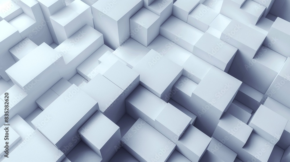 Abstract 3D geometric pattern with white cubic shapes forming a complex structure. The image features sharp angles and varying sizes, creating depth and dimension. Abstract 3D geometric pattern with white cubic shapes forming a complex structure. The image features sharp angles and varying sizes, creating depth and dimension.
