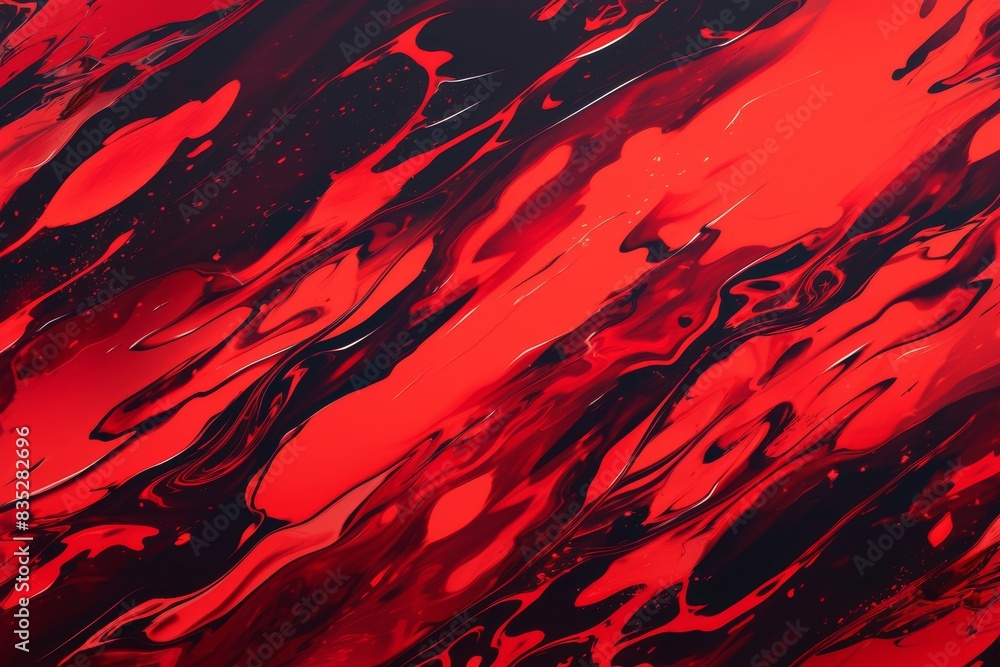 Dynamic red fluidity with black intricate splatters and abstract forms Dynamic red fluidity with black intricate splatters and abstract forms