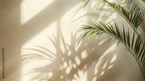 Serene Shadow of Palm Leaves on Beige Wall - Generative AI