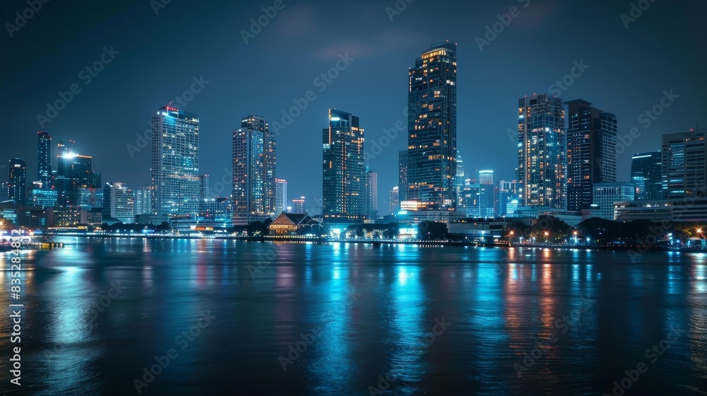 Modern Technology Concept : Network and Connection technology night city background at business center Modern Technology Concept : Network and Connection technology night city background at business center