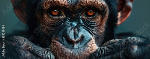 Macro shot of an orangutan's face, emphasizing texture, detail, and emotion.