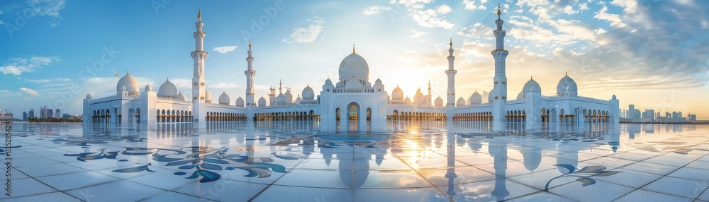 Fototapeta premium Mosque wallpaper and building for worship in Islam with architecture or temple