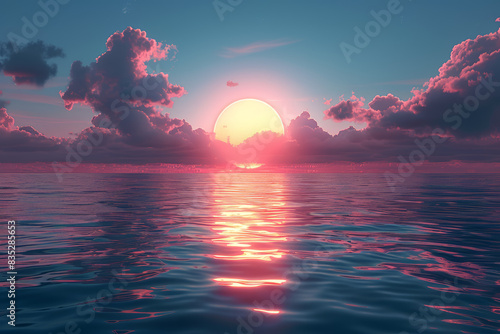 Gentle pastel blue and peach sunset over calm waters. Concept of peace and tranquility. Generative Ai.