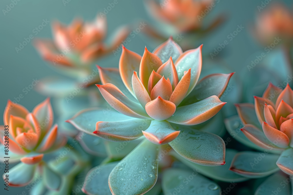 Subtle pastel green and coral succulents in soft light. Concept of nature and serenity. Generative Ai. Subtle pastel green and coral succulents in soft light. Concept of nature and serenity. Generative Ai.