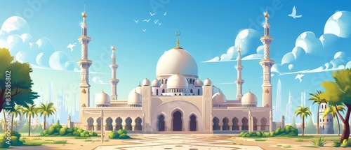 Mosque wallpaper and building for worship in Islam with architecture or temple photo