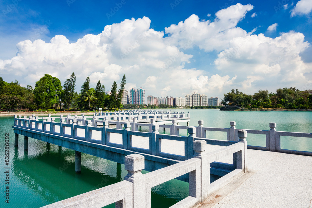 View of the Nine-cornered Bridge in Chengcing Lake, Kaohsiung, Taiwan.