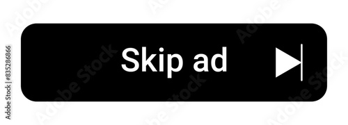 Skip Ad Web Button, Label, Sign, Symbol CTA, Call to Action UI App Button. Vector Illustrations Advertising Element For Website Online Video Player.
