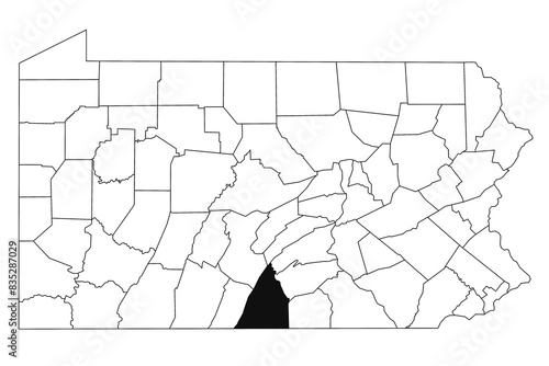 Map of Franklin County in Pennsylvania state on white background. single County map highlighted by black colour on Pennsylvania map. UNITED STATES, US
