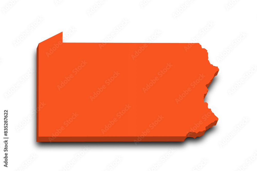 3d Map of Pennsylvania state with color. United State of America, US, United State. 3d Map of Pennsylvania state with color. United State of America, US, United State.