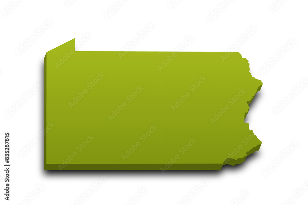 3d Map of Pennsylvania state with color. United State of America, US, United State. 3d Map of Pennsylvania state with color. United State of America, US, United State.