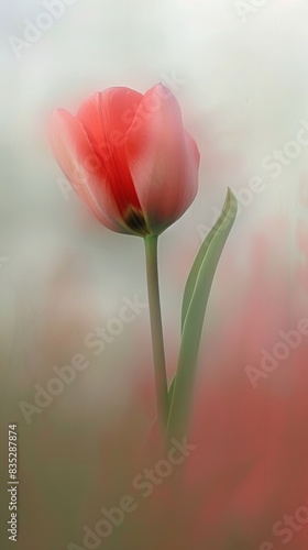 Single red tulip against a soft background