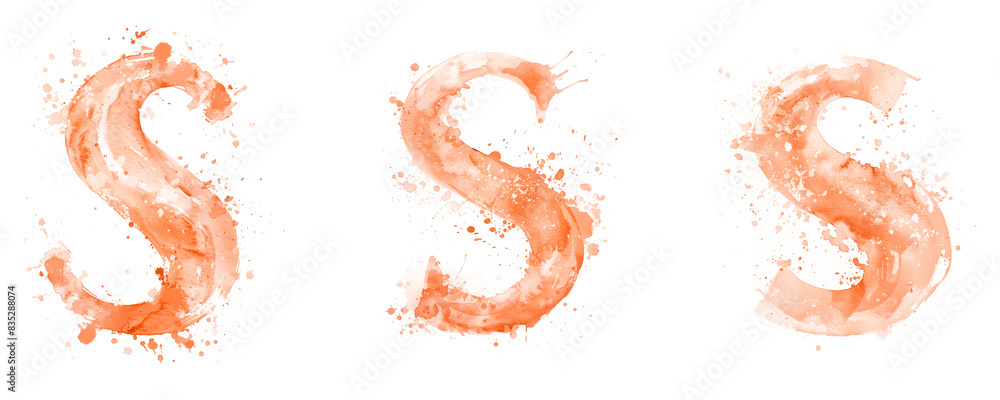 Ai Generated Art Watercolor Set of Multiple Different Pastel Capital S Letters In Peach Orange Colors On a White Background Ai Generated Art Watercolor Set of Multiple Different Pastel Capital S Letters In Peach Orange Colors On a White Background