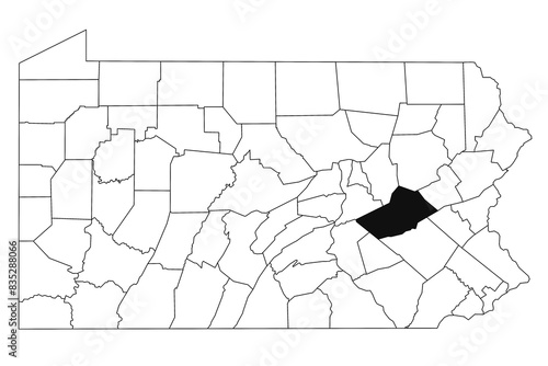 Map of Schuylkill County in Pennsylvania state on white background. single County map highlighted by black colour on Pennsylvania map. UNITED STATES, US