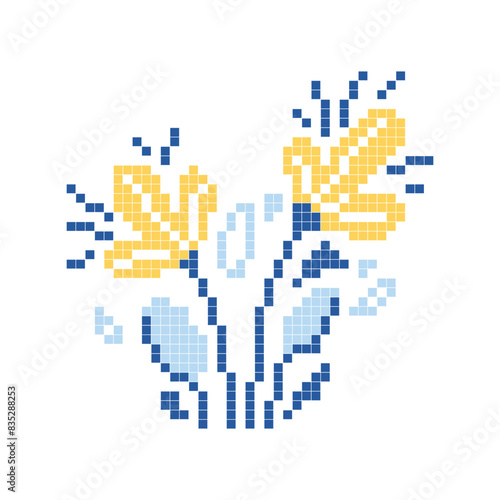 Floral folk art scheme for cross-stitch and knitting. Element embroidery