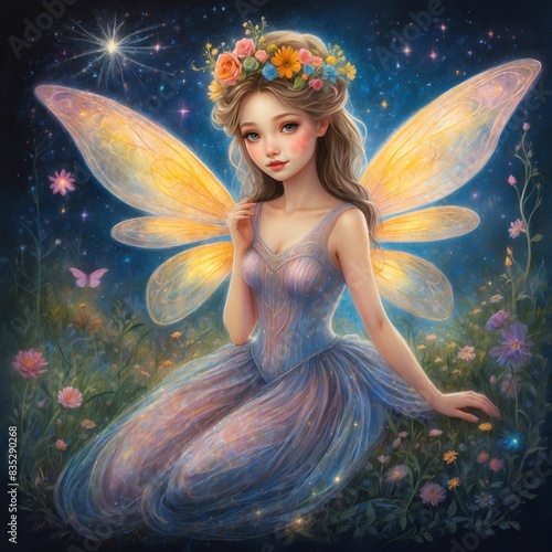 Drawing of an enchantic colorful fairy photo