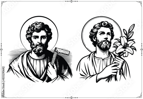 Saint Joseph - Engraving Style - Vector