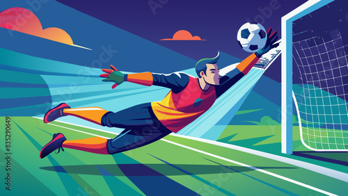 Dynamic Soccer Goalkeeper Diving for a Thrilling Save Under Night Sky