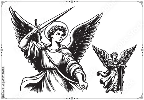 Saint Michel Archange - Engraving Style - Vector