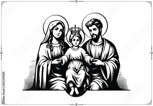 The Sacred Family - Engraving Style - Vector
