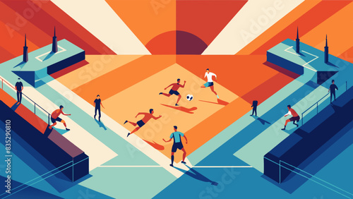 Dynamic Soccer Match Illustration with Vibrant Color Scheme
