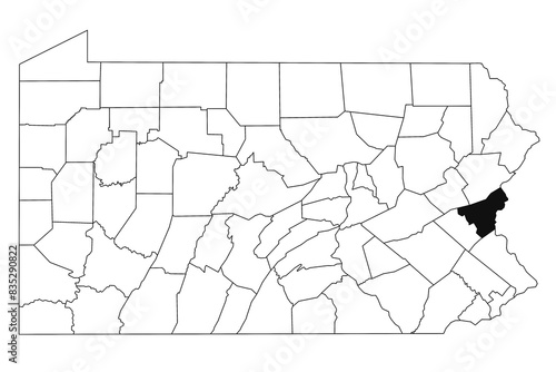 Map of Northampton County in Pennsylvania state on white background. single County map highlighted by black colour on Pennsylvania map. UNITED STATES, US photo