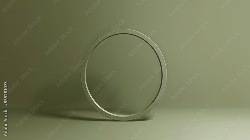 Tranquil allure: a floating circle on a muted olive green solid colored backdrop. Tranquil allure: a floating circle on a muted olive green solid colored backdrop.
