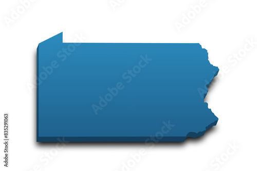 3d Map of Pennsylvania state with color. United State of America, US, United State.