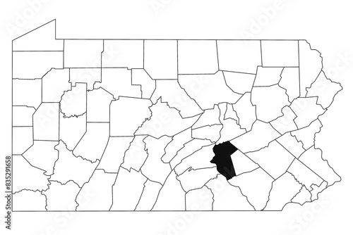 Map of dauphin County in Pennsylvania state on white background. single County map highlighted by black colour on Pennsylvania map. UNITED STATES, US photo
