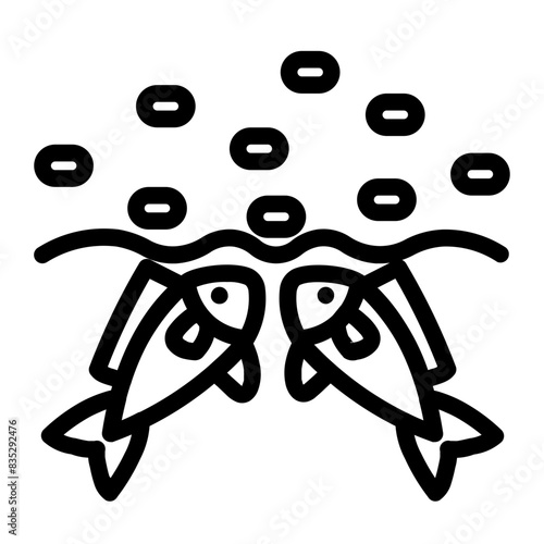 the fish is eating pellets line icon style