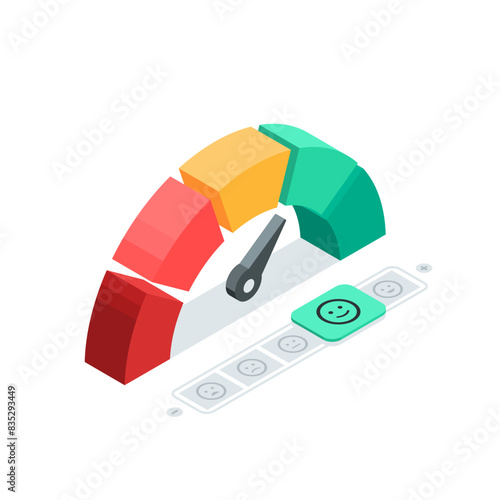 isometric vector mood scales, in color on a white background, scale with arrow and emoticons