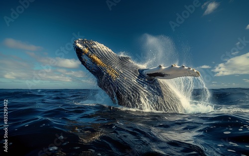 Whale jumping out of the water in the ocean © jaykoppelman