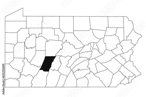 Map of Cambria County in Pennsylvania state on white background. single County map highlighted by black colour on Pennsylvania map. UNITED STATES, US