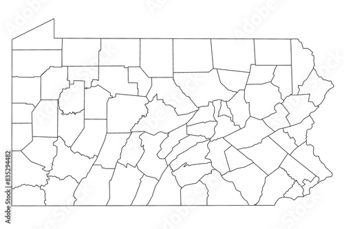 High detailed illustration map - outline Pennsylvania State Map with counties