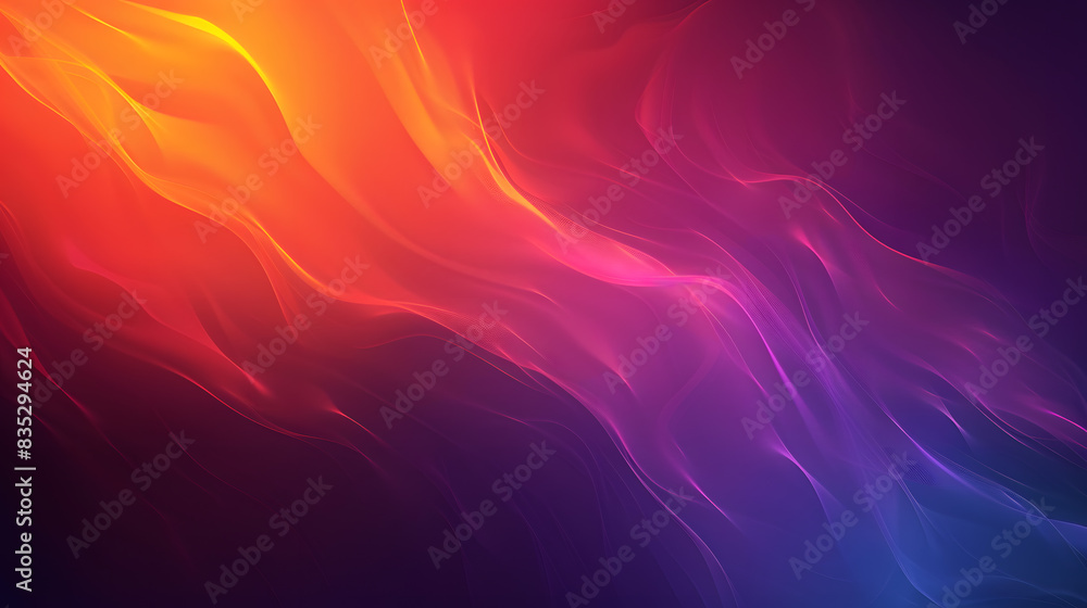 Obraz premium Grainy gradient background purple orange vibrant abstract glowing color wave black dark backdrop, noise texture banner poster header design