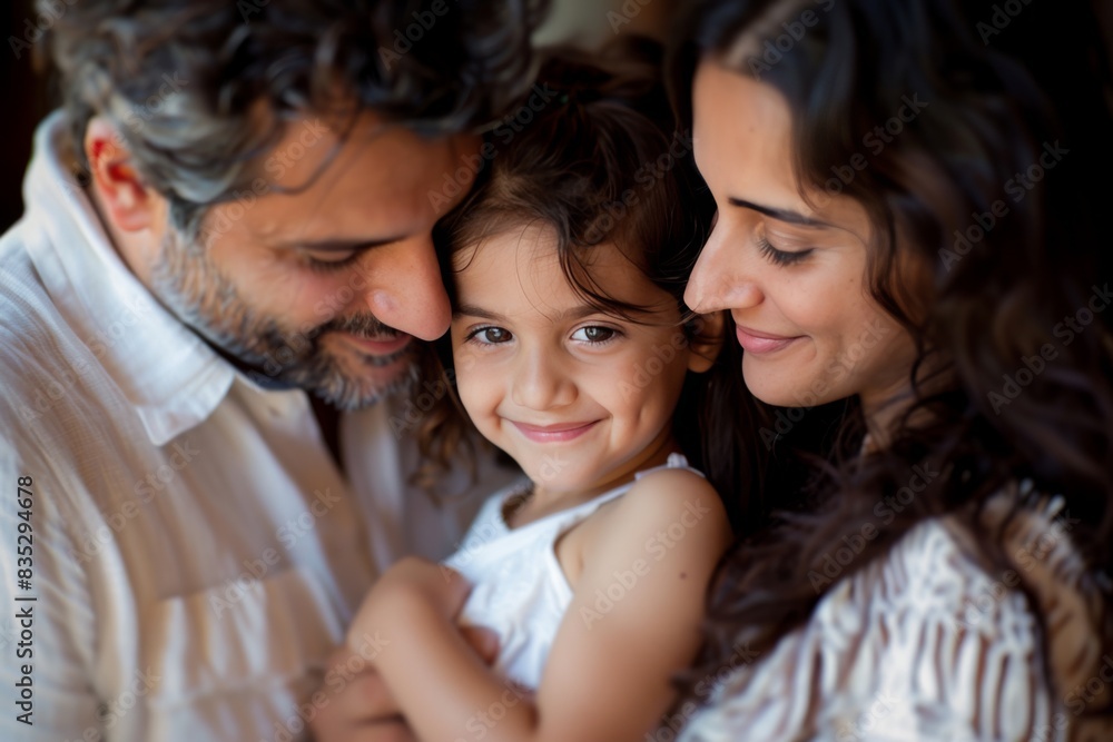 Parents and a child in a heartfelt embrace, illustrating a strong family bond Parents and a child in a heartfelt embrace, illustrating a strong family bond