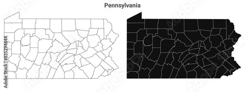 Photos Pennsylvania administrative map, Pennsylvania outline and counties state map set