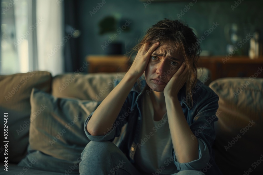 An obscured person appears distressed, seated in a moody, dimly lit room, invoking solitude An obscured person appears distressed, seated in a moody, dimly lit room, invoking solitude