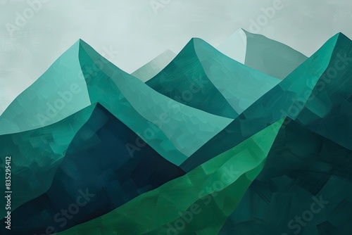 Minimalist abstract shapes resembling mountains in green and blue, symbolizing strength and health photo