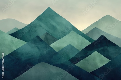 Minimalist abstract shapes resembling mountains in green and blue, symbolizing strength and health photo