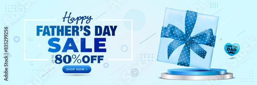 Happy Father's Day. Sale gift shopping offer deal discount web banner for Fathers Day holiday design.