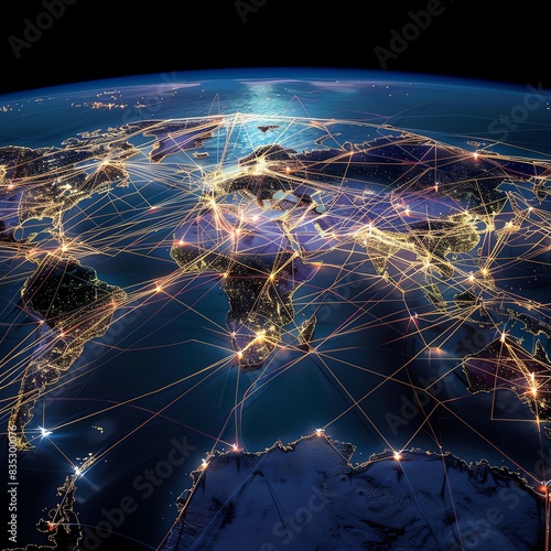 The Earth at night is a beautiful sight to behold. The lights of the cities and towns create a sparkling effect that is truly mesmerizing.