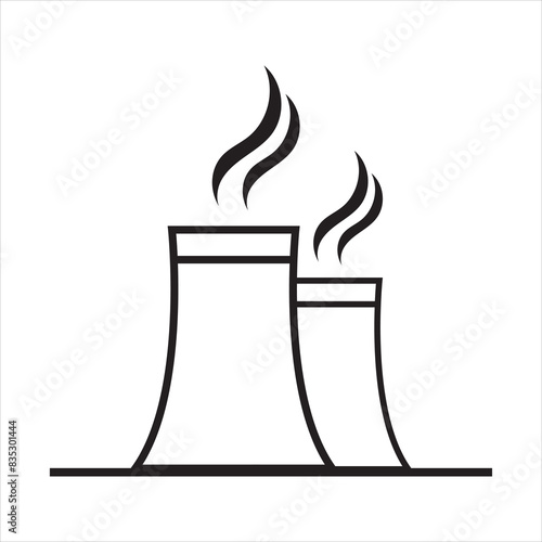 Cooling tower line icon set. Thermal nuclear power plant tower icon in black color. Nuclear reactor station steam chimney icon in black color for ui designs. isolated on white background. EPS 10/AI