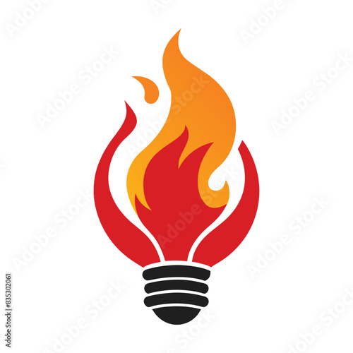 Fire flame lamp light bulb hot spirit think idea thoughts power logo design vector illustration