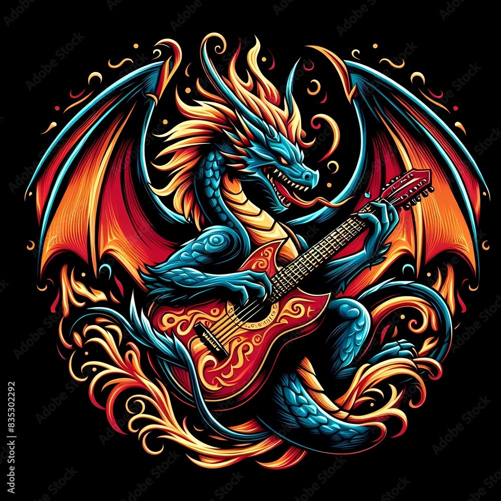 Rocking Dragon: Fiery Beast Playing Guitar Rocking Dragon: Fiery Beast Playing Guitar