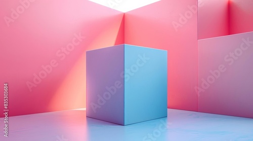 Minimalist digital concept featuring a 3D cube with soft pastel colors, embodying modern trendy abstract art with simple details