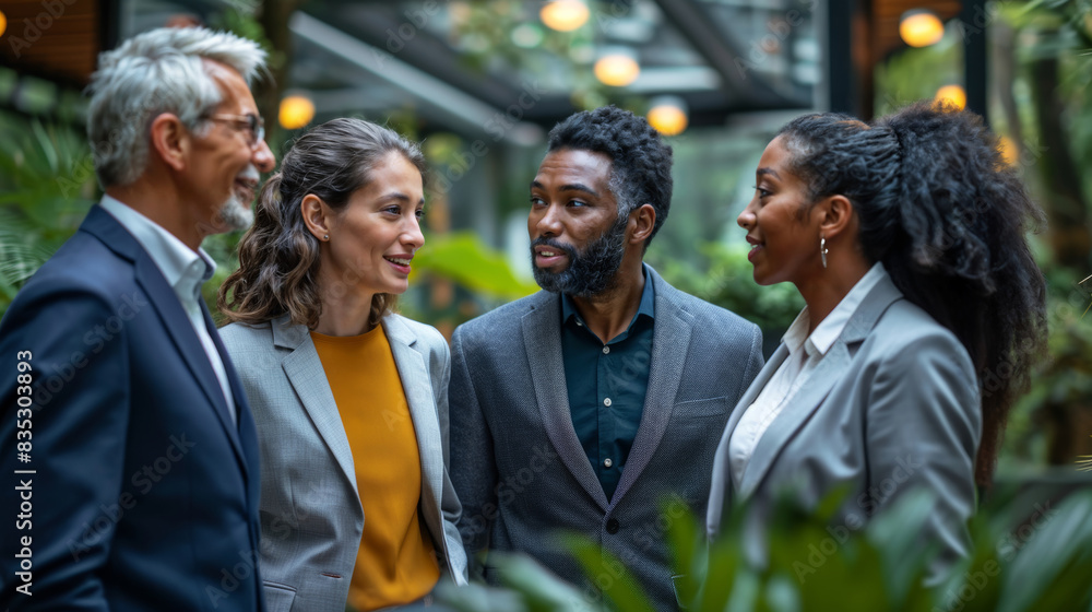 Diverse Business Team Socializing in Outdoor Setting Diverse Business Team Socializing in Outdoor Setting